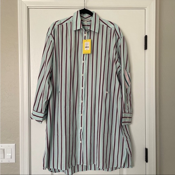 Kerri Rosenthal - Lilli Shirt Dress in Patchwork Stripe Saltwater Size Medium - Picture 7 of 10